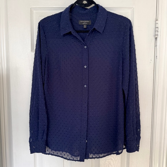 Navy Sheer Textured button up | Banana Republic US M - Picture 1 of 4